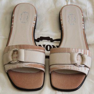 AGNONA Made in Italy Sandals Slides Flats Cream Leather Tan Canvas Size EU 38